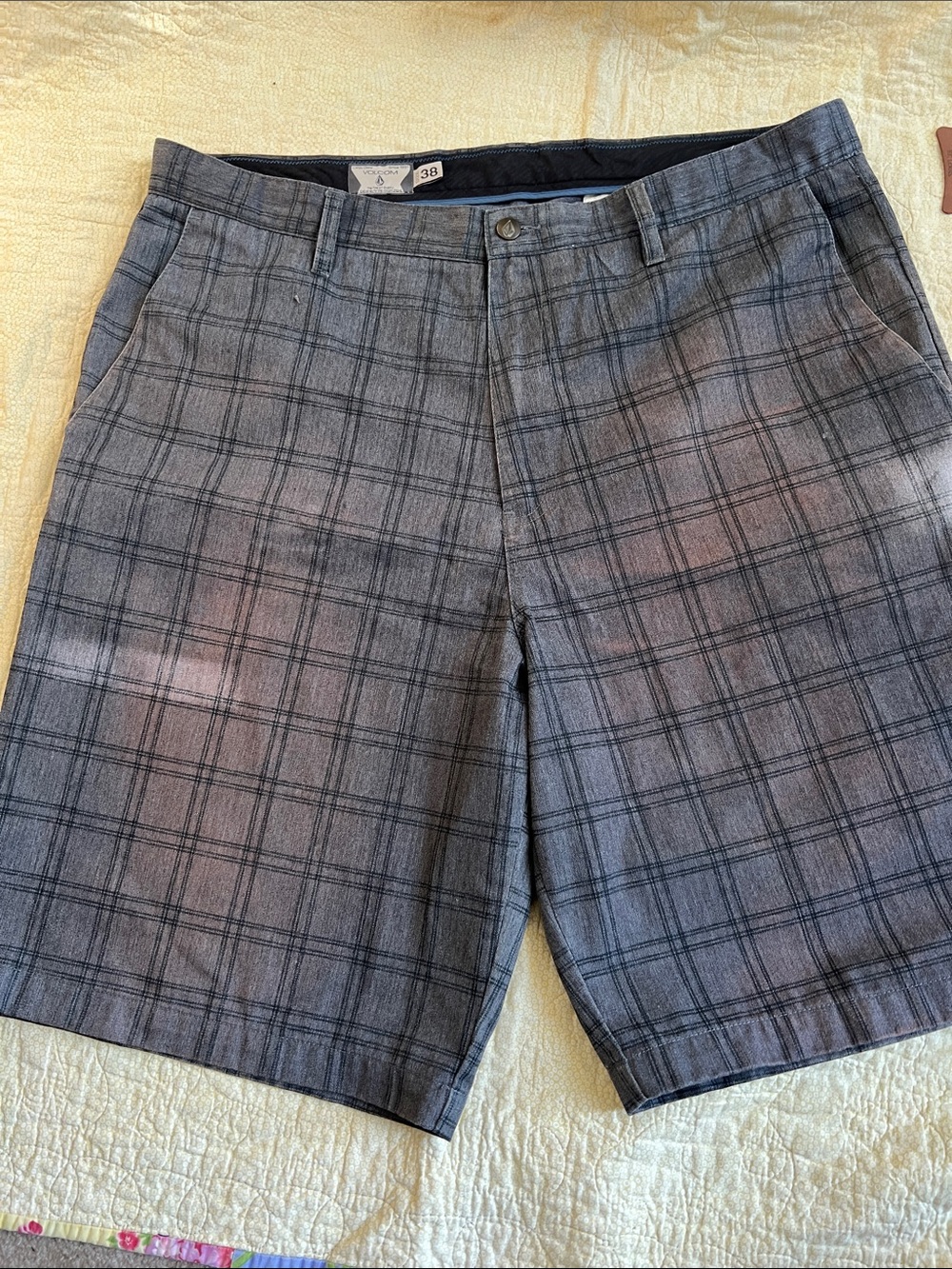 Volcom Gray Plaid Flat-Front Men's Shorts